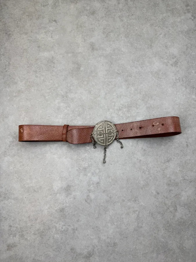 2000s Cavalli Brown Dust Leather Maze Belt  kBrVslR 1