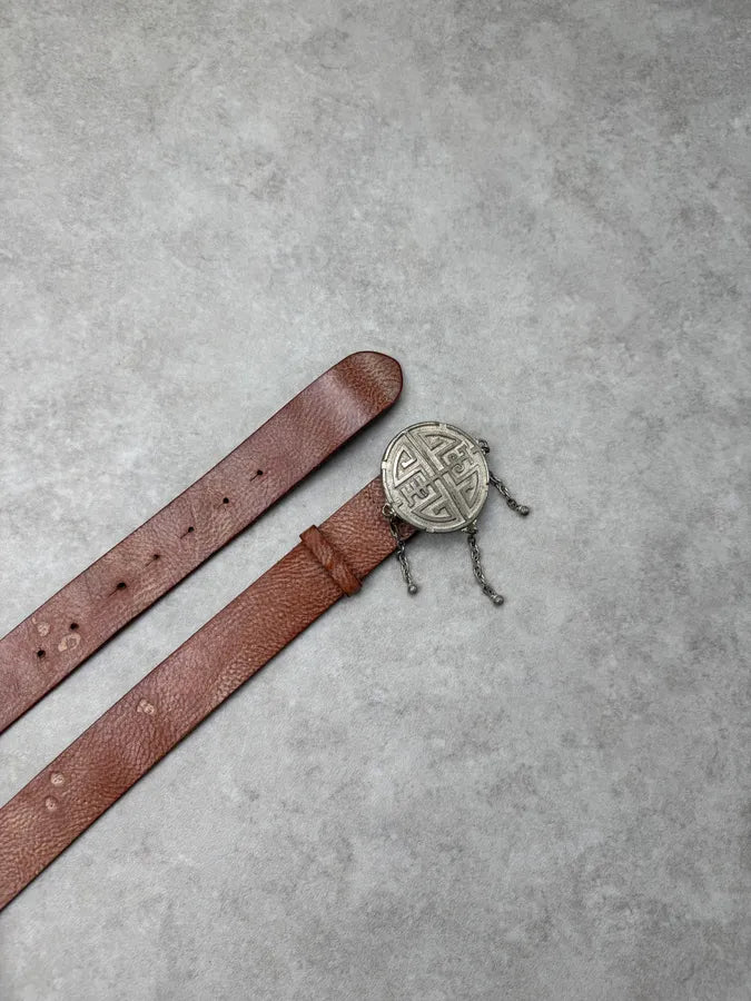 2000s Cavalli Brown Dust Leather Maze Belt  kBrVslR 3