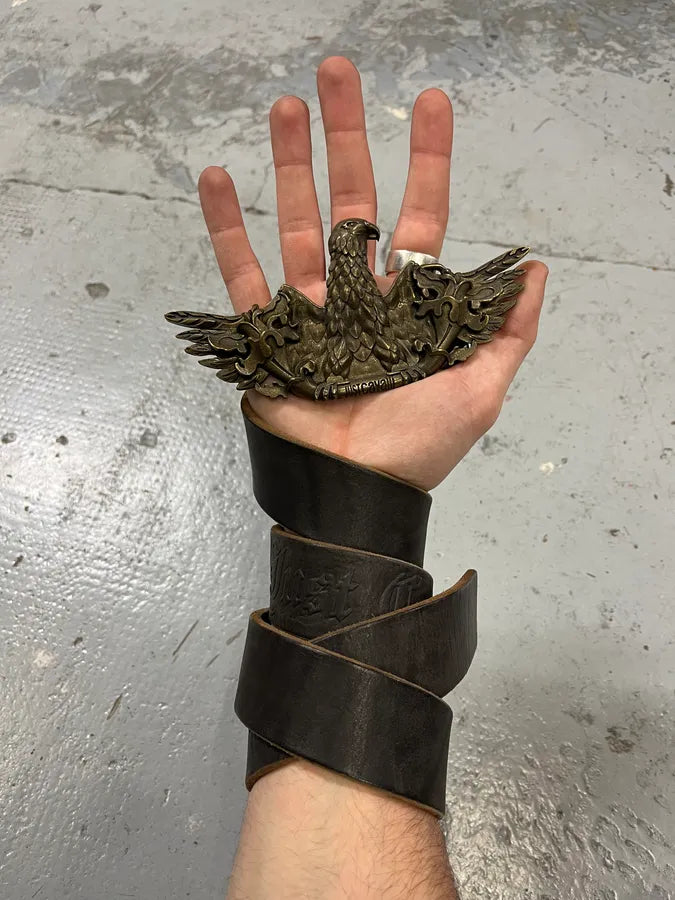 2000s Cavalli Brown Eroded Eagle Buckle Leather Belt SKHFjcv 0