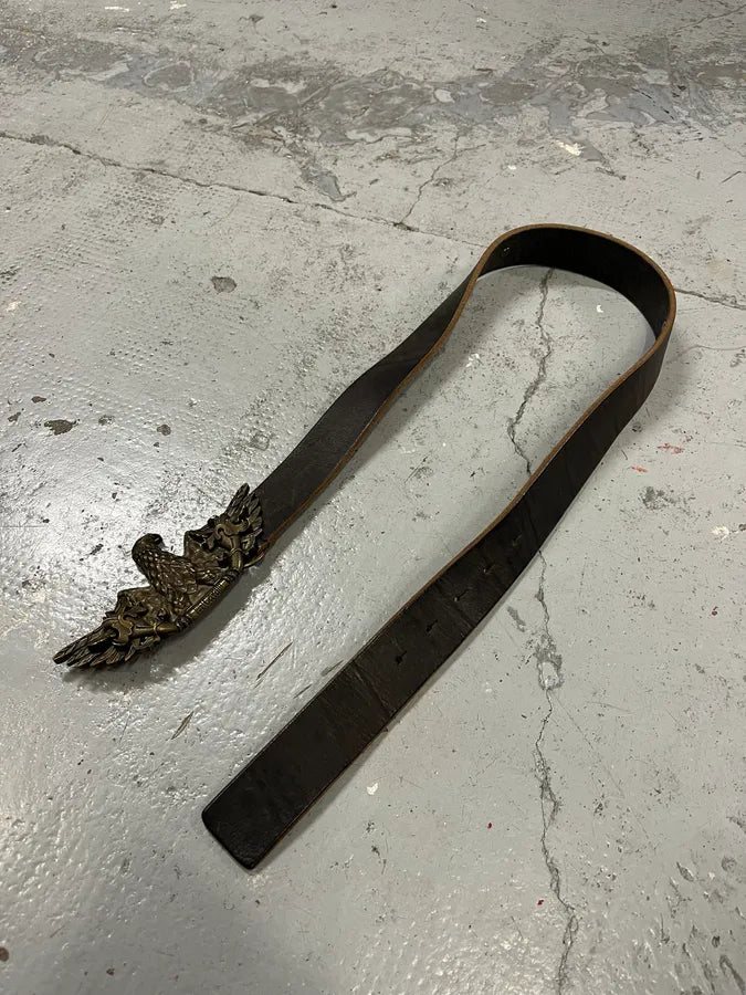 2000s Cavalli Brown Eroded Eagle Buckle Leather Belt SKHFjcv 2