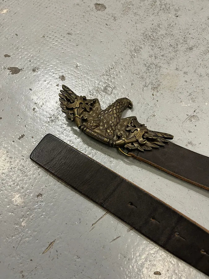 2000s Cavalli Brown Eroded Eagle Buckle Leather Belt SKHFjcv 3