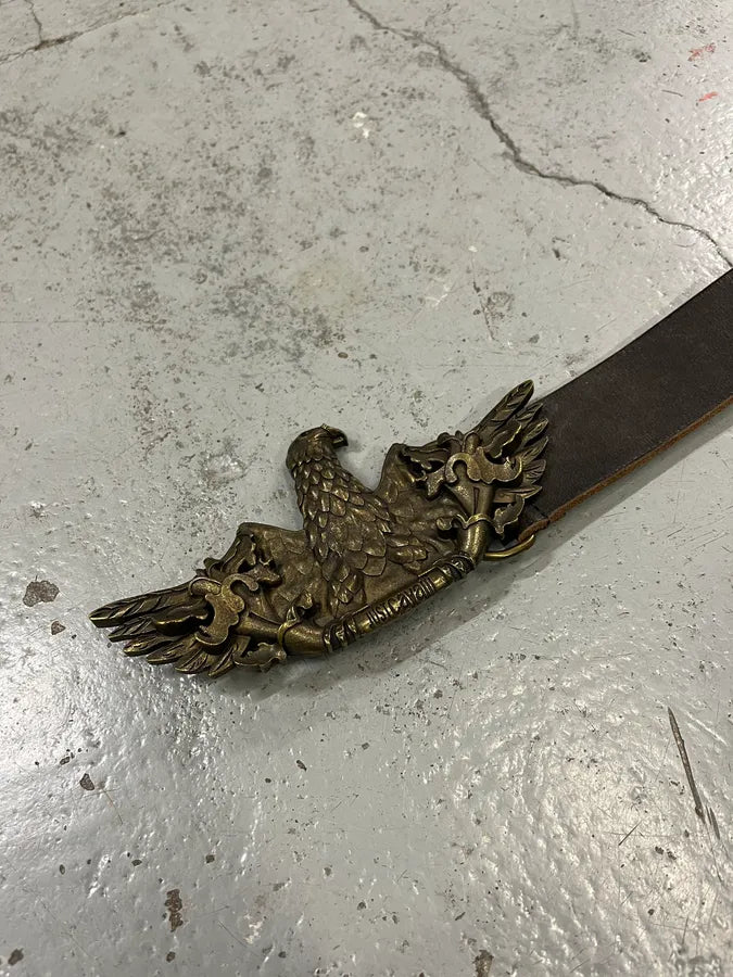 2000s Cavalli Brown Eroded Eagle Buckle Leather Belt SKHFjcv 4