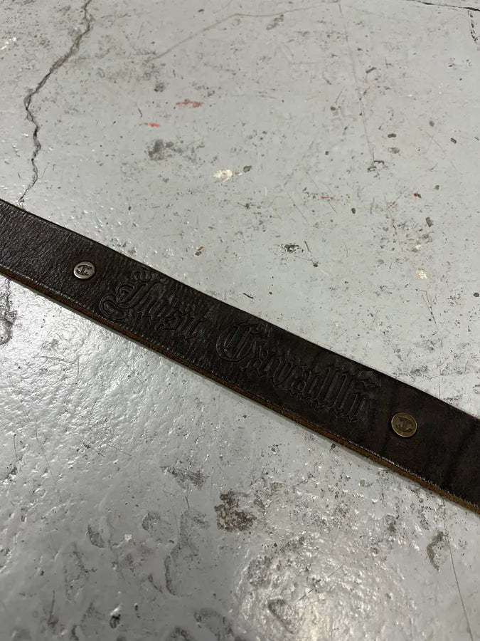 2000s Cavalli Brown Eroded Eagle Buckle Leather Belt SKHFjcv 8