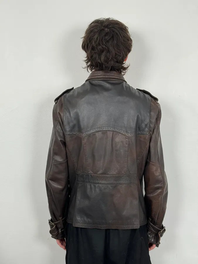 2000s Cavalli Brown Eroded Leather Buckle Jacket WLjZrGv 2