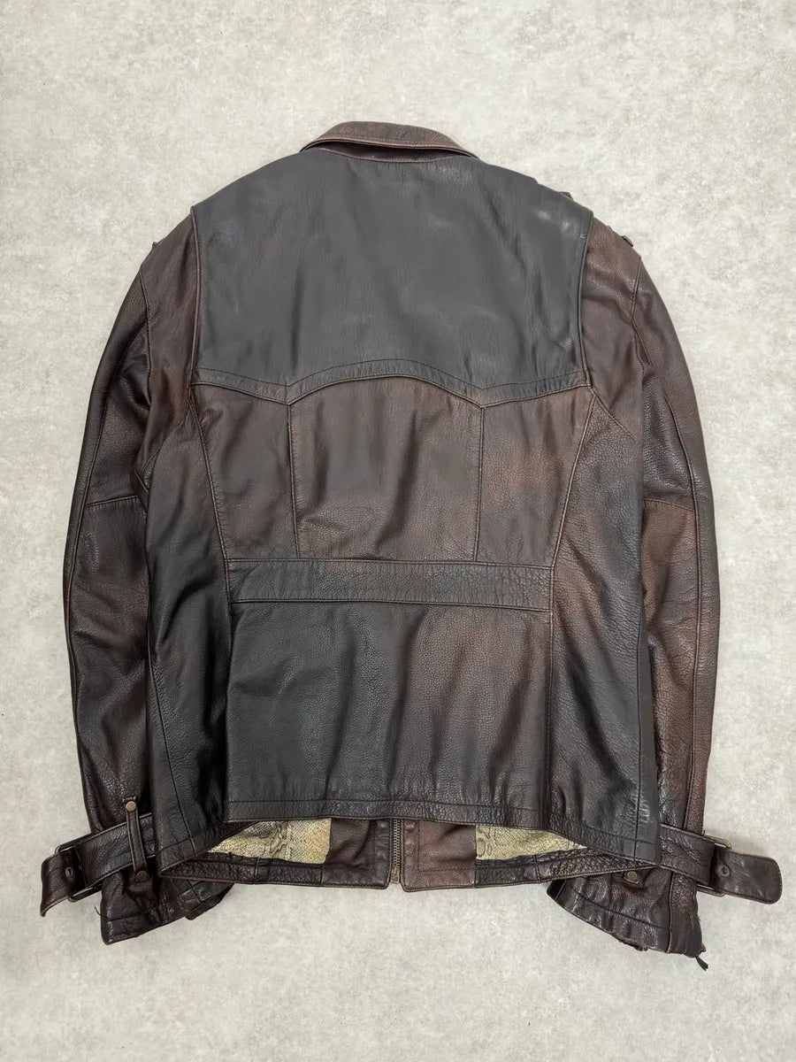 2000s Cavalli Brown Eroded Leather Buckle Jacket WLjZrGv 6