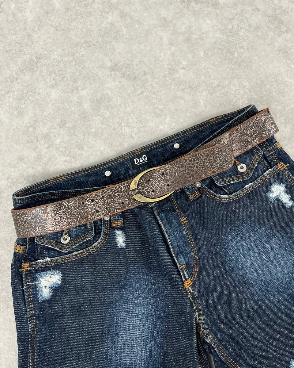 2000s Cavalli Brown Eroded Premium Leather Belt NhHfDVt 0