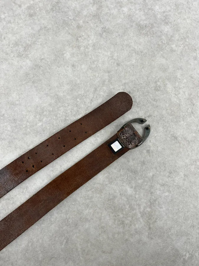 2000s Cavalli Brown Eroded Premium Leather Belt NhHfDVt 4