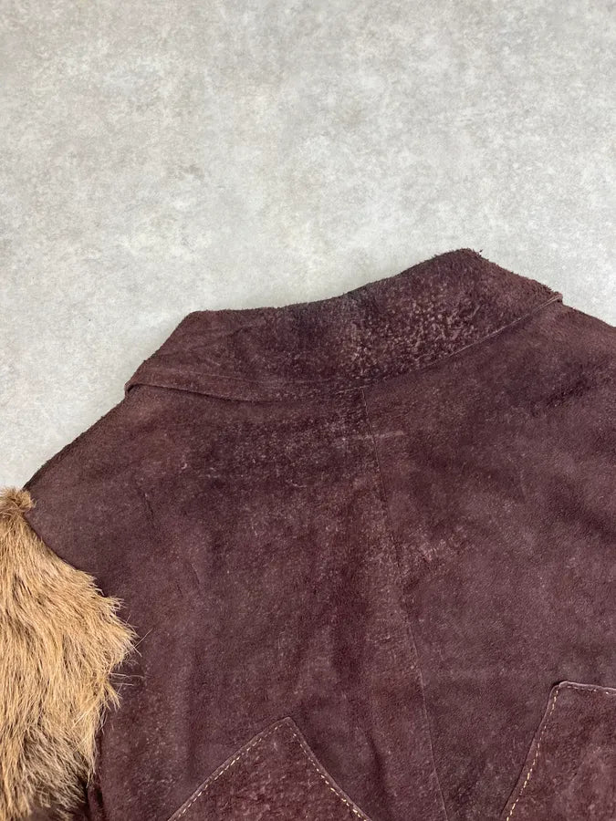 AW2007 Cavalli Brown Eroded Suede Fur Sleeves Jacket YAsRYyD 6