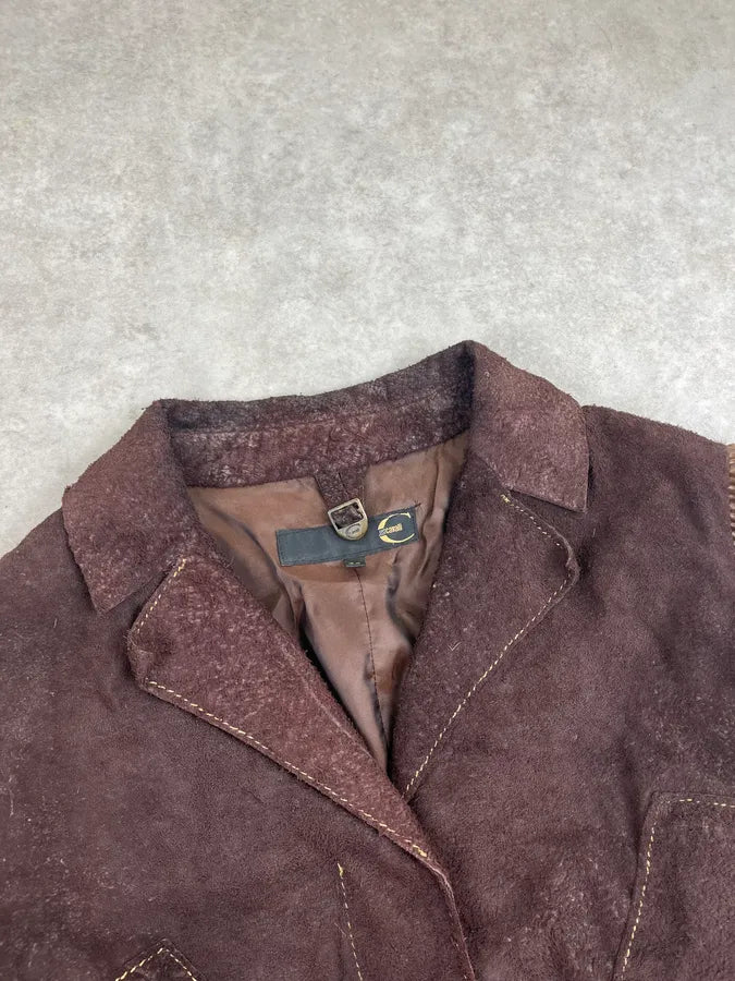 AW2007 Cavalli Brown Eroded Suede Fur Sleeves Jacket YAsRYyD 4