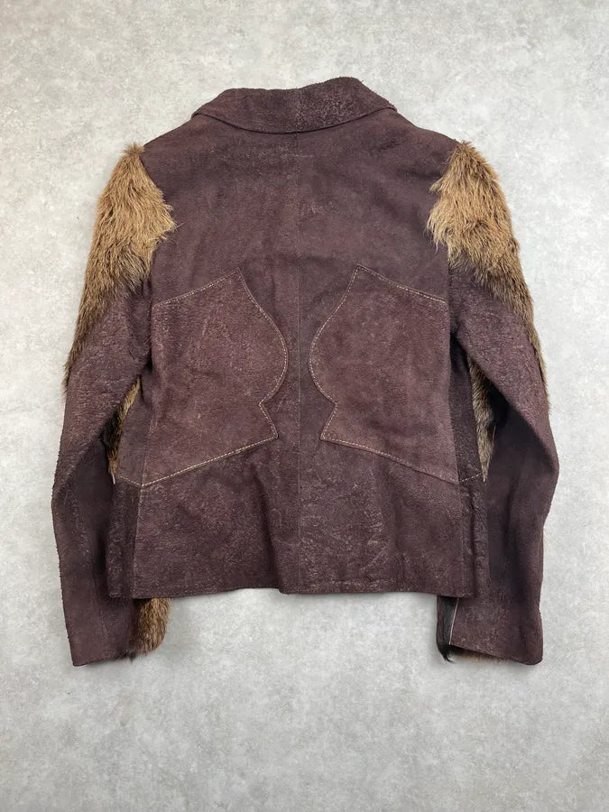 AW2007 Cavalli Brown Eroded Suede Fur Sleeves Jacket YAsRYyD 5