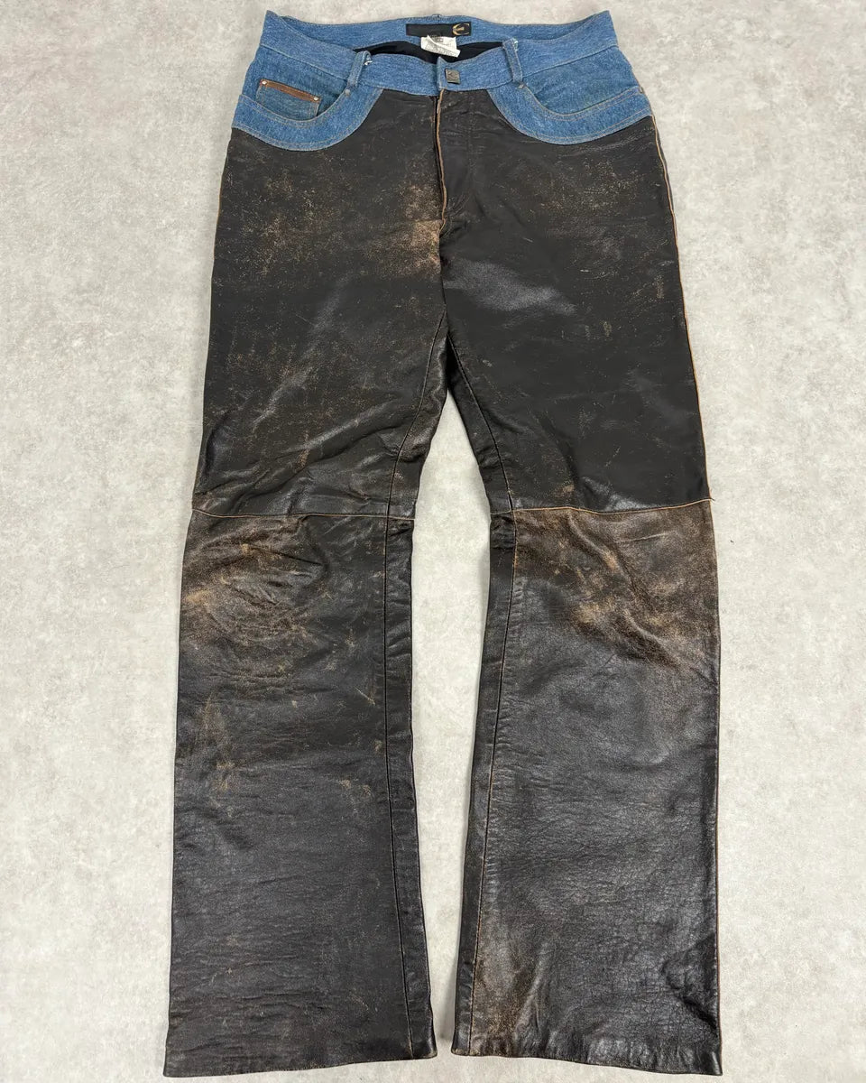 2000s Cavalli Brown Faded Leather Pants PpZcNwS 0