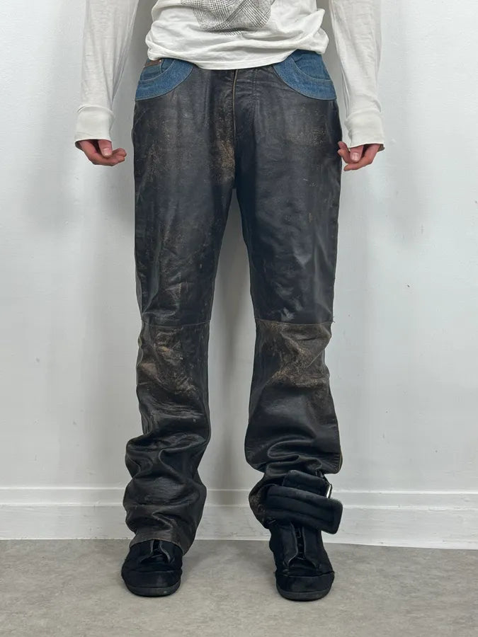 2000s Cavalli Brown Faded Leather Pants PpZcNwS 1