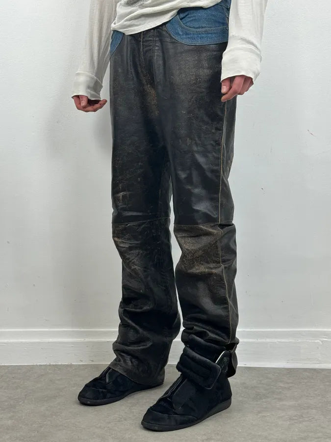 2000s Cavalli Brown Faded Leather Pants PpZcNwS 2