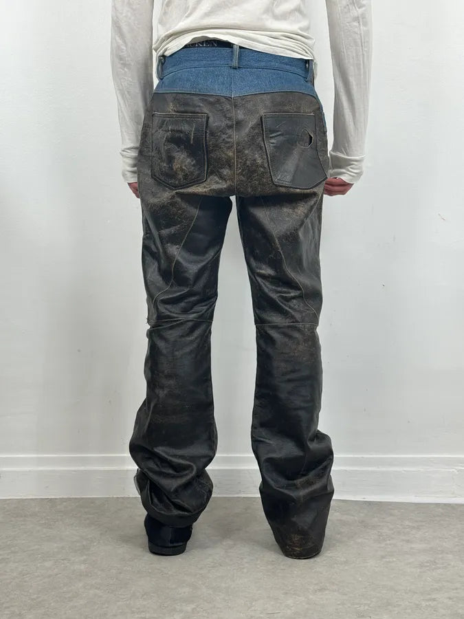 2000s Cavalli Brown Faded Leather Pants PpZcNwS 3