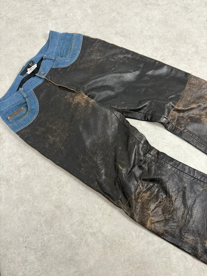 2000s Cavalli Brown Faded Leather Pants PpZcNwS 4