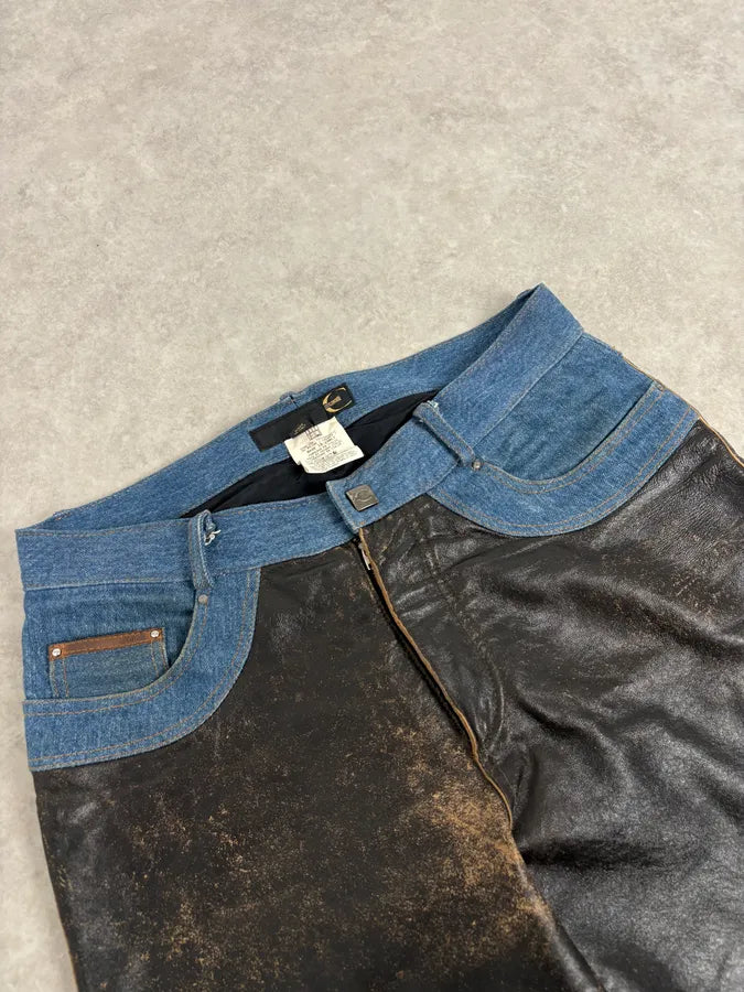 2000s Cavalli Brown Faded Leather Pants PpZcNwS 5