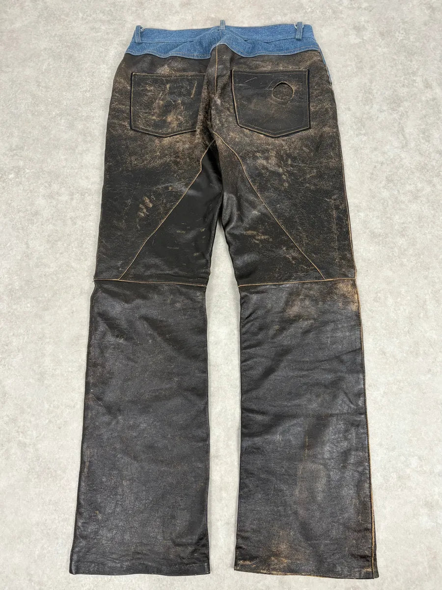 2000s Cavalli Brown Faded Leather Pants PpZcNwS 7