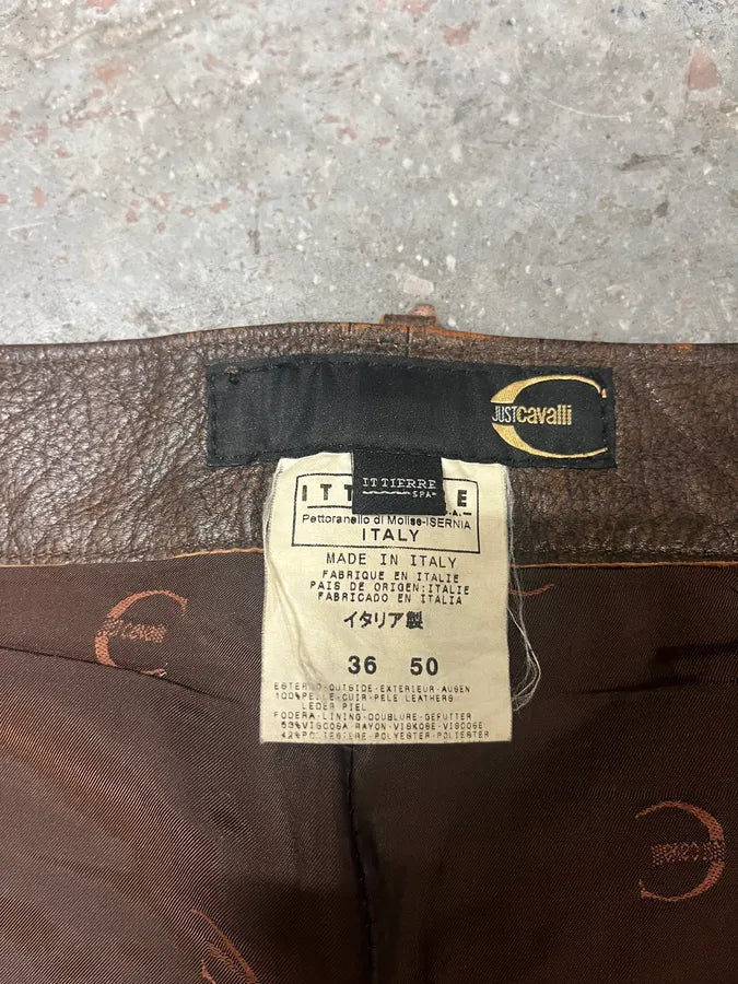 2000s Cavalli Brown Faded Premium Leather Pants (L) 10