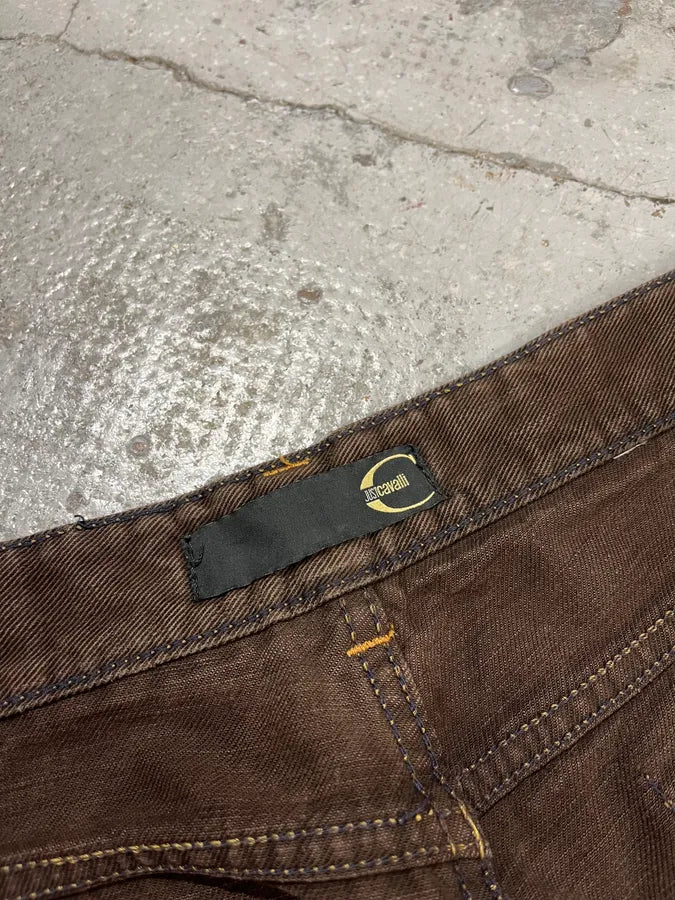 2000s Cavalli Brown Faded Relaxed Denim Jeans SKxGYhR 11