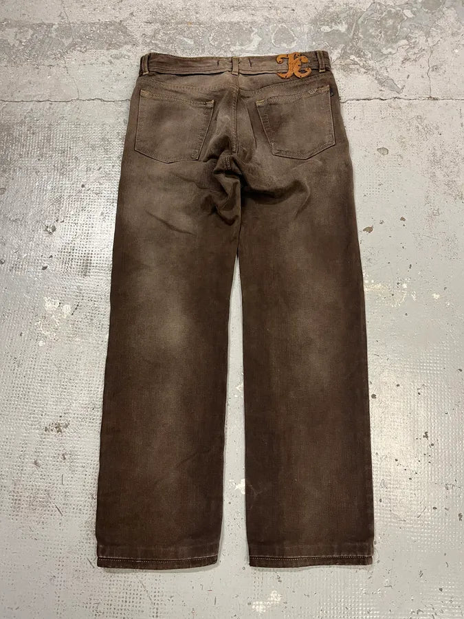 2000s Cavalli Brown Faded Relaxed Denim Jeans SKxGYhR 7