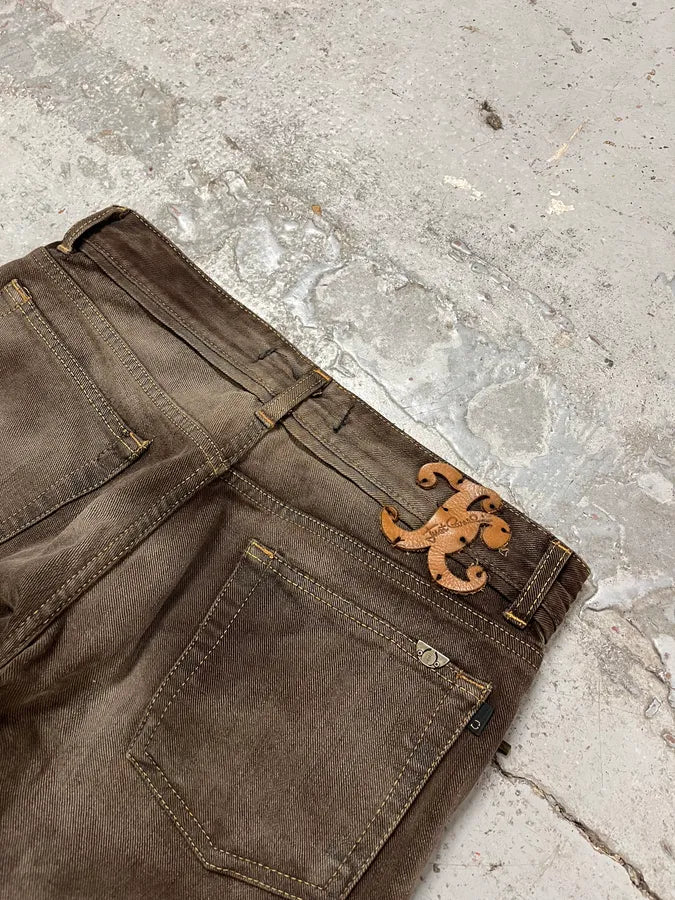 2000s Cavalli Brown Faded Relaxed Denim Jeans SKxGYhR 8