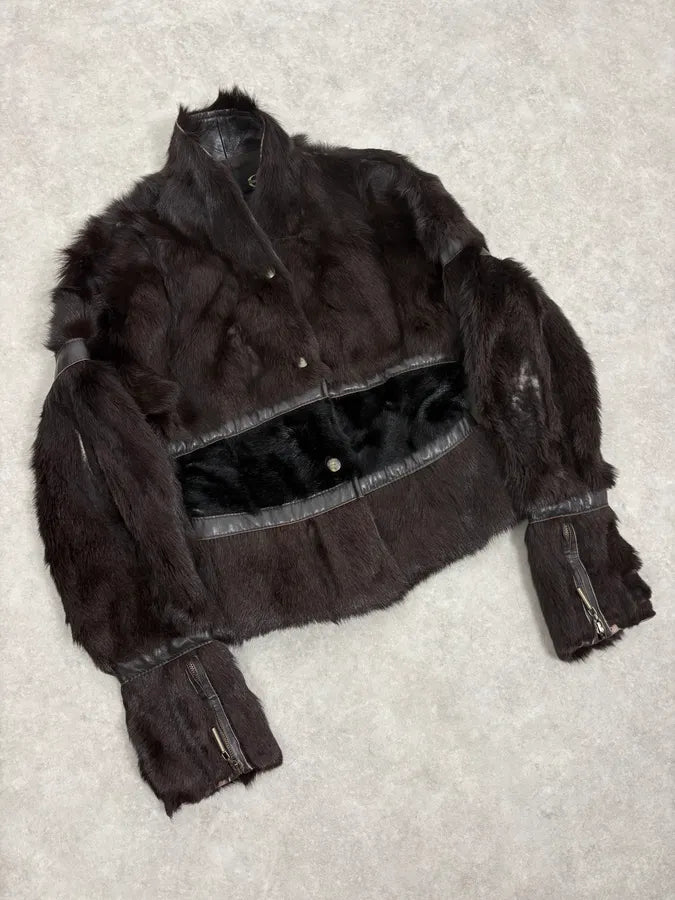 2000s Cavalli Brown Fur Leather Jacket qJAEleX 4