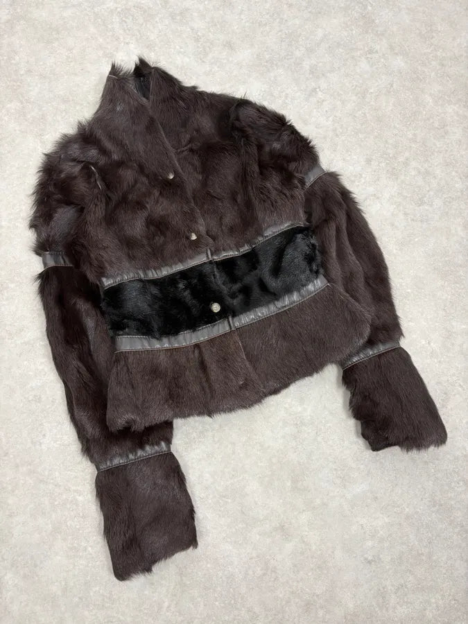 2000s Cavalli Brown Fur Leather Jacket qJAEleX 8