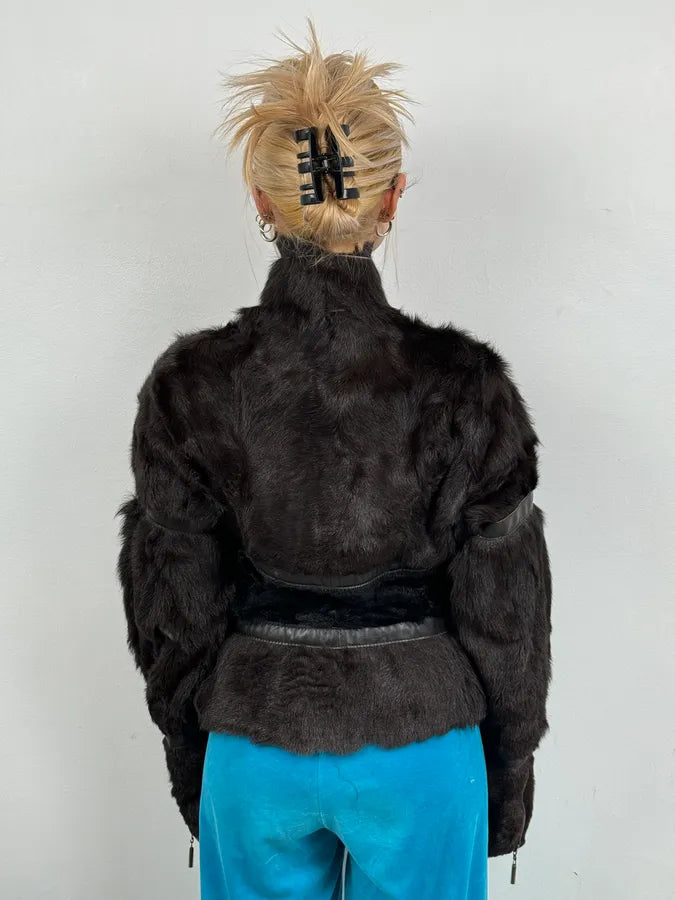 2000s Cavalli Brown Fur Leather Jacket qJAEleX 1