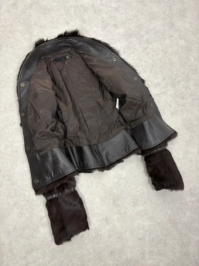 2000s Cavalli Brown Fur Leather Jacket qJAEleX 7