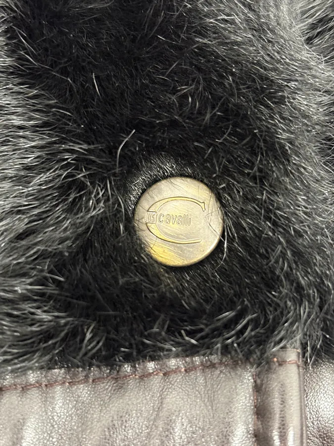 2000s Cavalli Brown Fur Leather Jacket qJAEleX 10