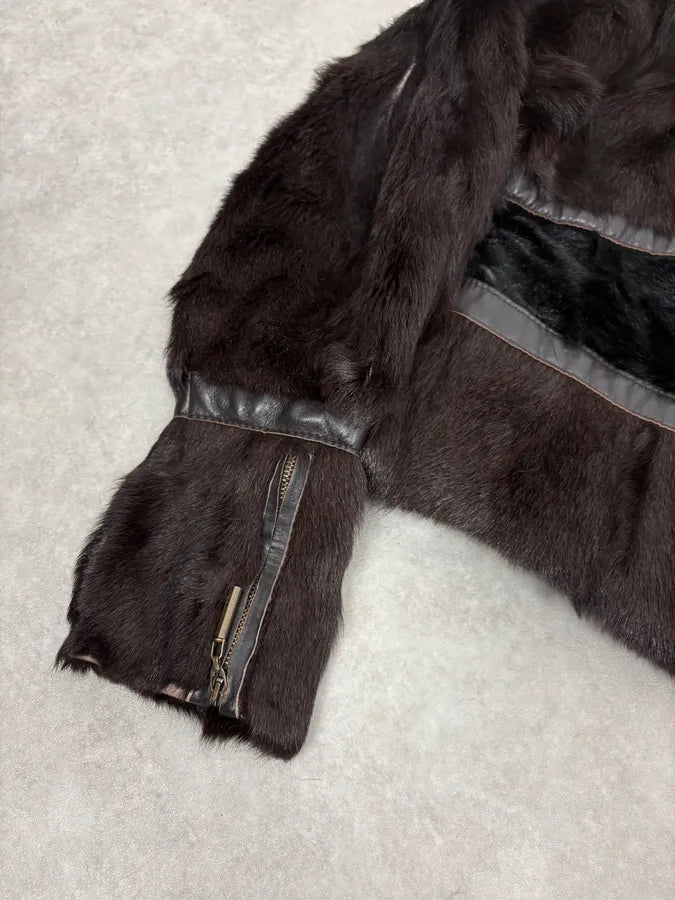 2000s Cavalli Brown Fur Leather Jacket qJAEleX 6
