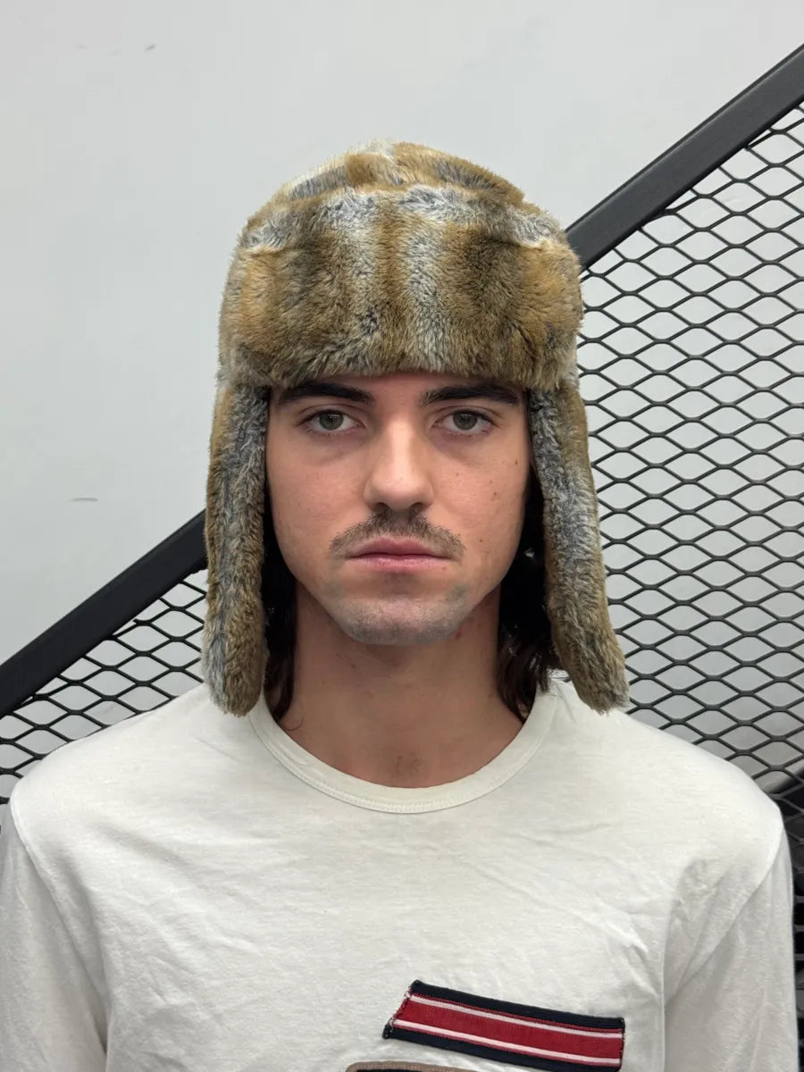 2000s Cavalli Brown Grey Faux Fur Russian Ushanka Hat dhTSAYE 0