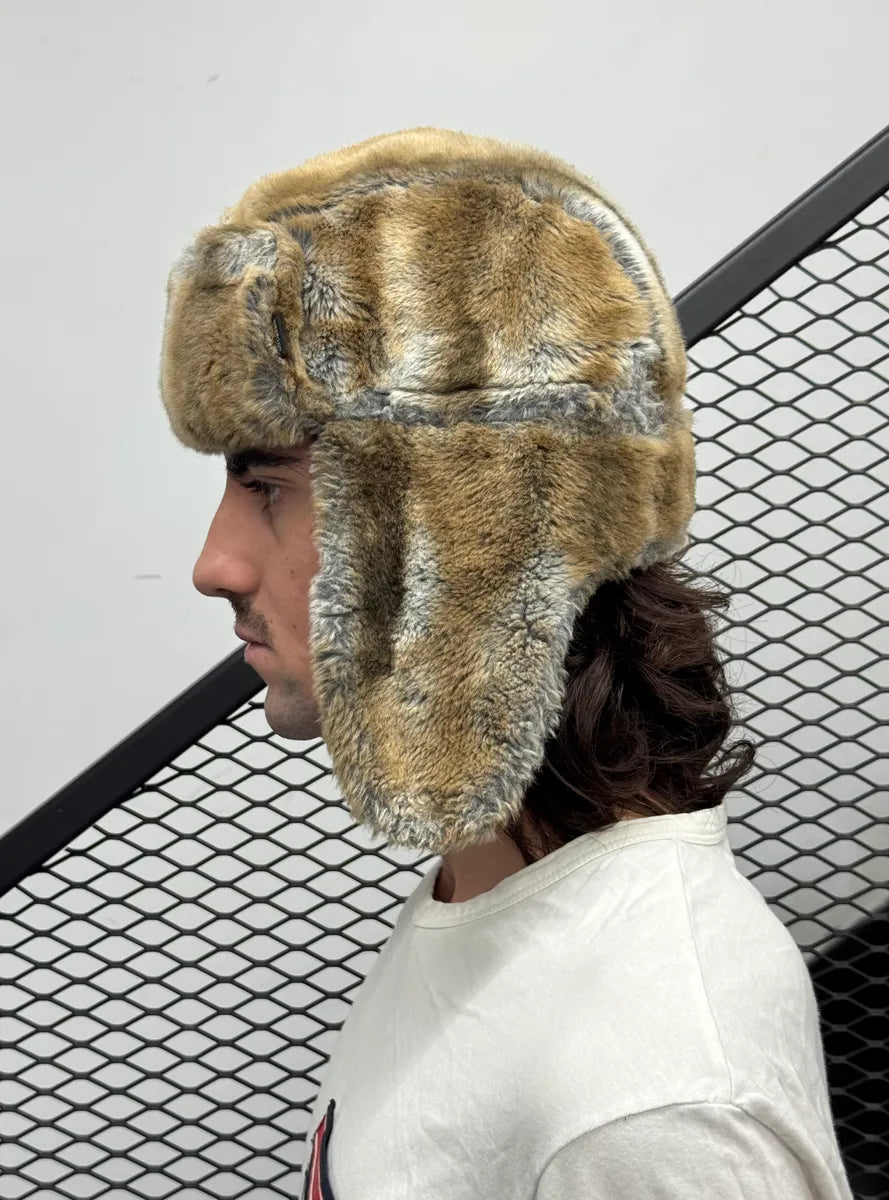 2000s Cavalli Brown Grey Faux Fur Russian Ushanka Hat dhTSAYE 1