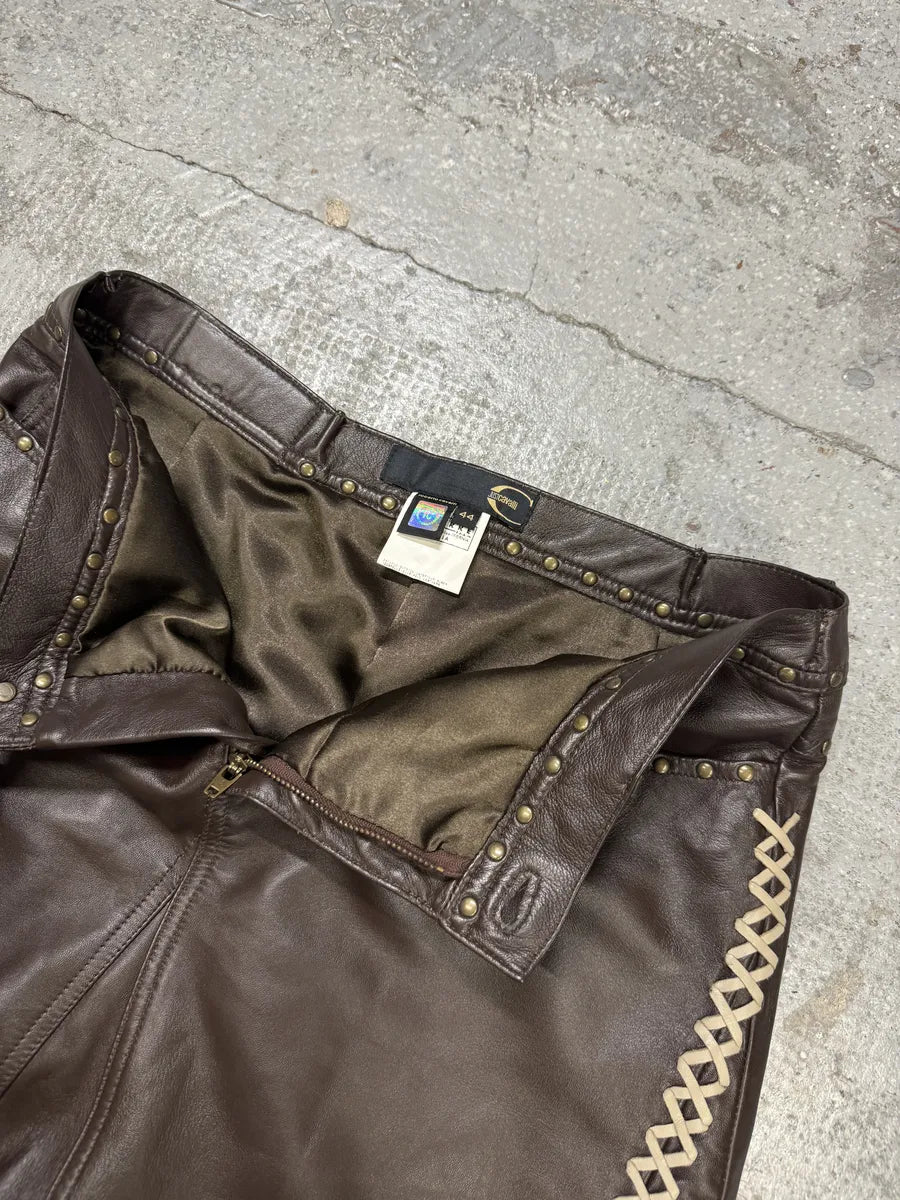 2000s Cavalli Brown Leather Embellished Skirt (M) PTTBkis 2