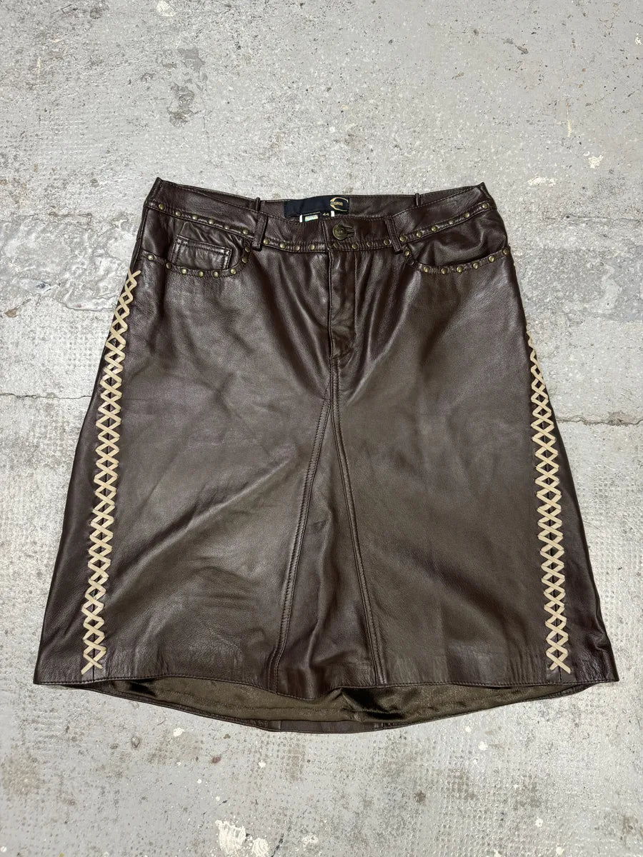 2000s Cavalli Brown Leather Embellished Skirt (M) PTTBkis 5