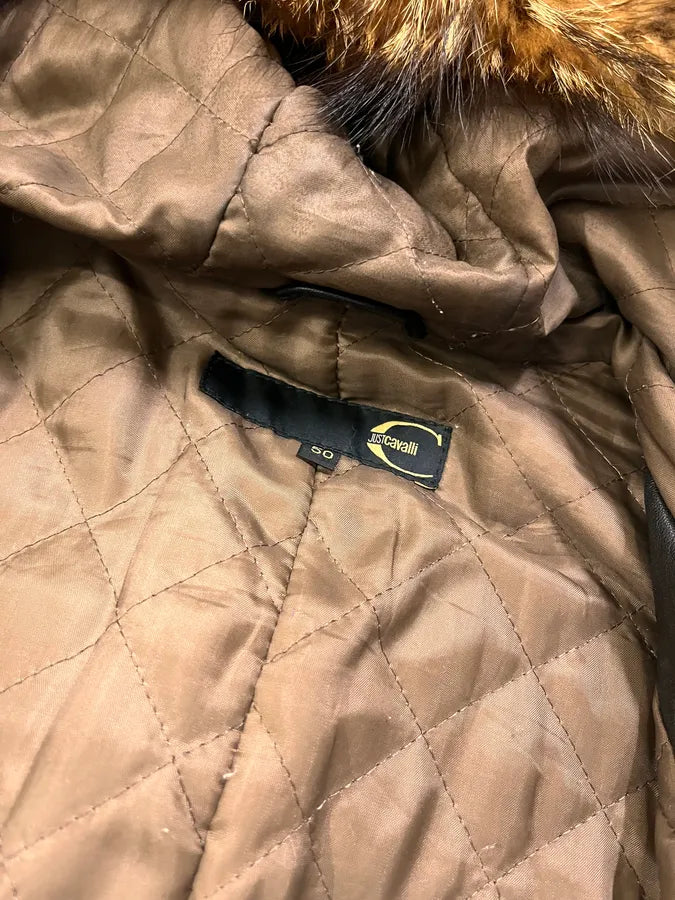 2000s Cavalli Brown Leather Fur Hooded Bomber Jacket HwwDwlQ 8