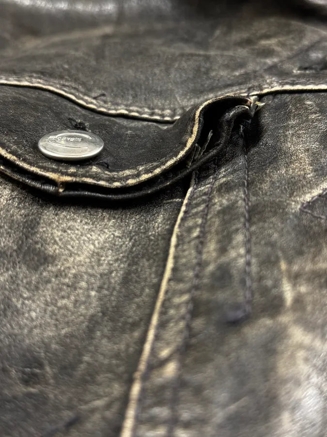 2000s Cavalli Grey Eroded Leather Trucker Jacket swHkcAn 10