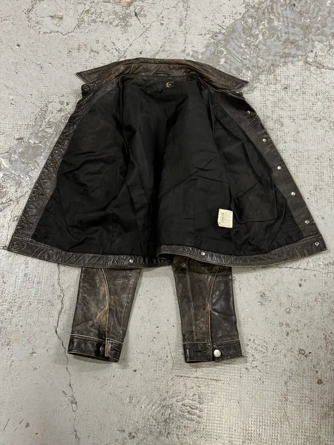 2000s Cavalli Grey Eroded Leather Trucker Jacket swHkcAn 6