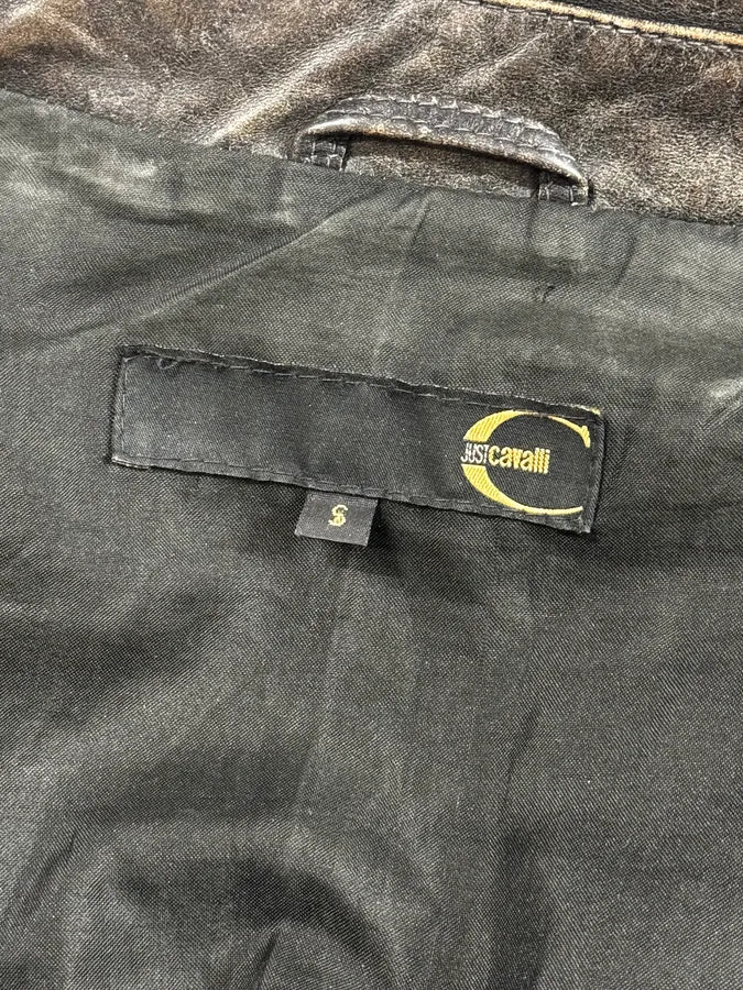 2000s Cavalli Grey Eroded Leather Trucker Jacket swHkcAn 11