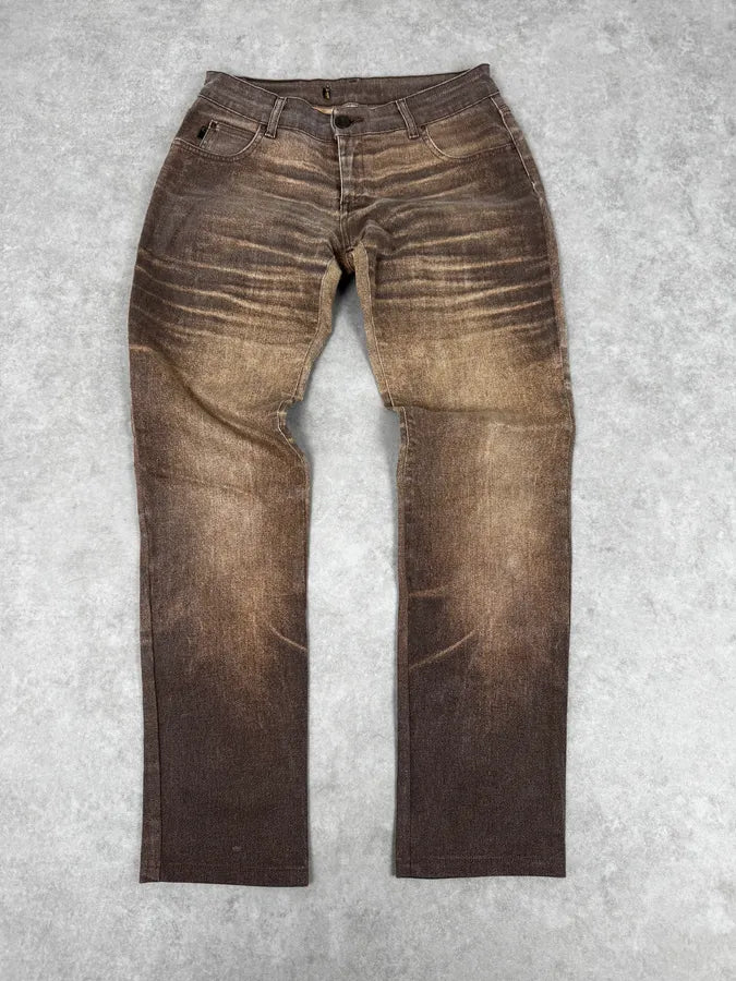 SS2004 Cavalli Brown Overprint Sunset Pants Pddyyrj 3