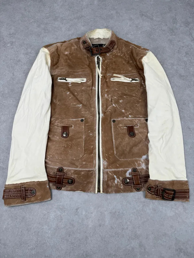 2000s Cavalli Brown Pony Hair & White Leather Jacket PsBCHUj 0