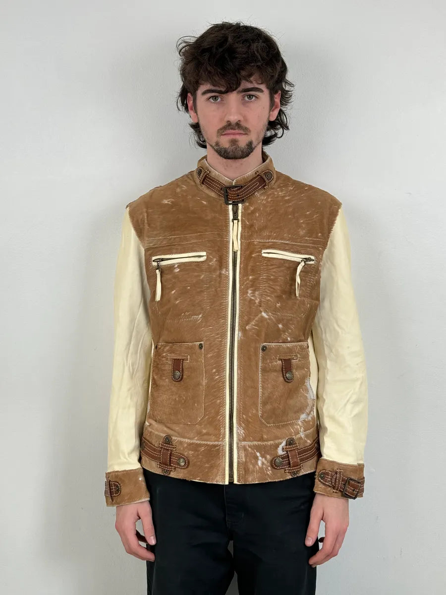2000s Cavalli Brown Pony Hair & White Leather Jacket PsBCHUj 1