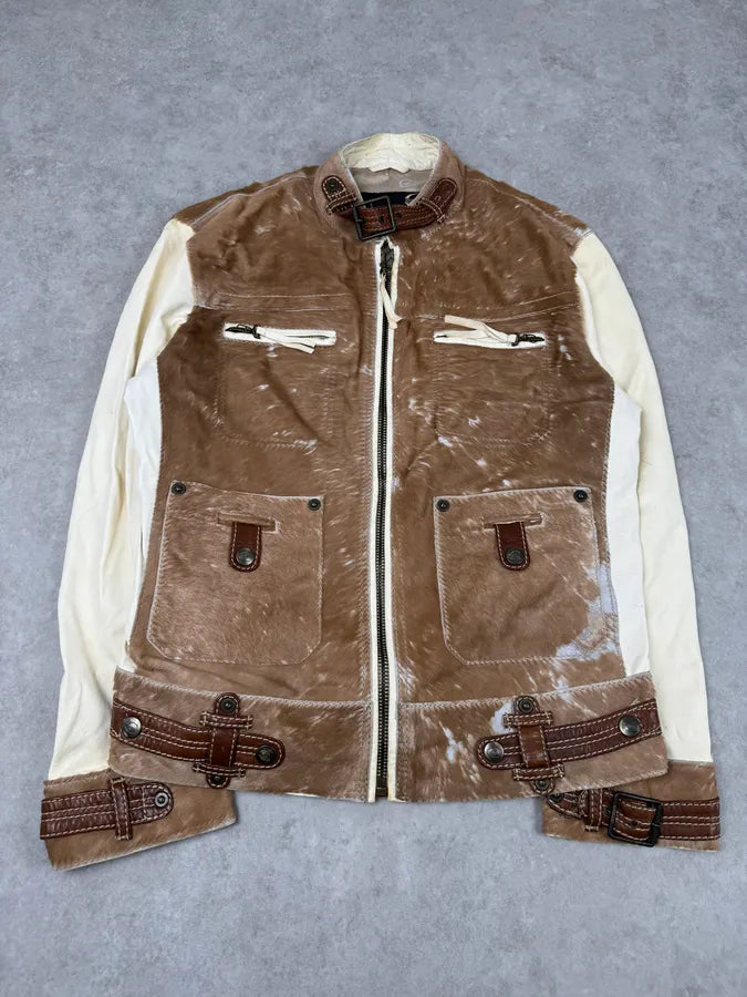 2000s Cavalli Brown Pony Hair & White Leather Jacket PsBCHUj 2