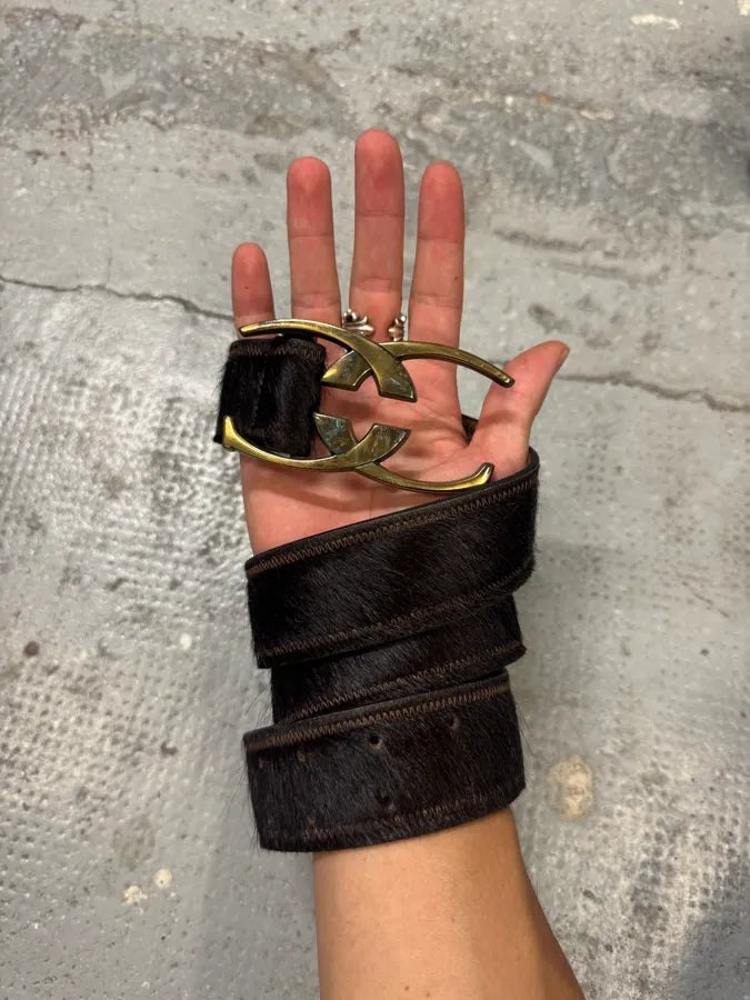 2000s Cavalli Brown Pony Hair Leather Belt IcHTAWd 1