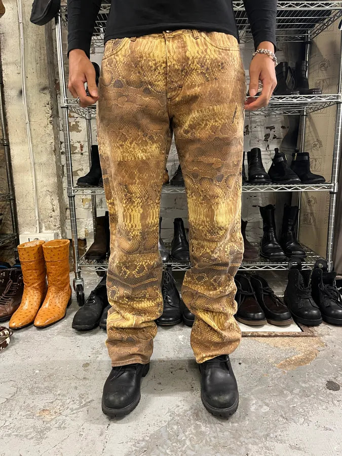 2001 Cavalli Brown Python Effect Pants WsCZUkH 1