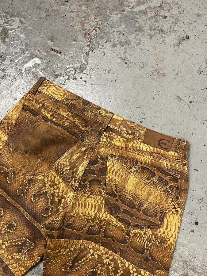 2001 Cavalli Brown Python Effect Pants WsCZUkH 7