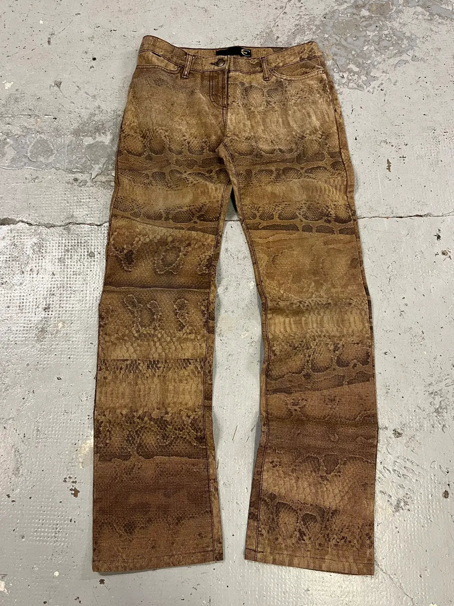 2000s Cavalli Brown Python Effect Pants QwAtzNR 0
