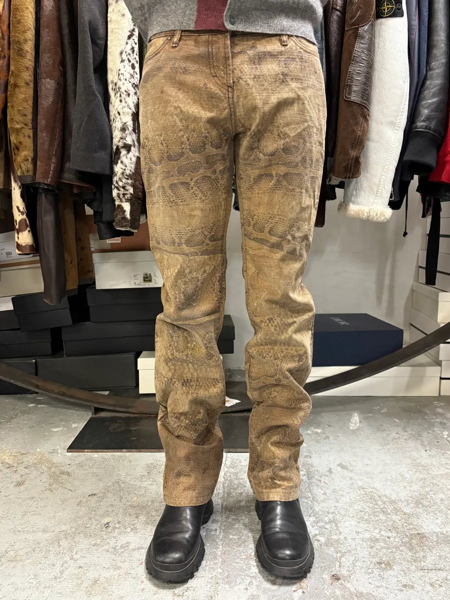 2000s Cavalli Brown Python Effect Pants QwAtzNR 1