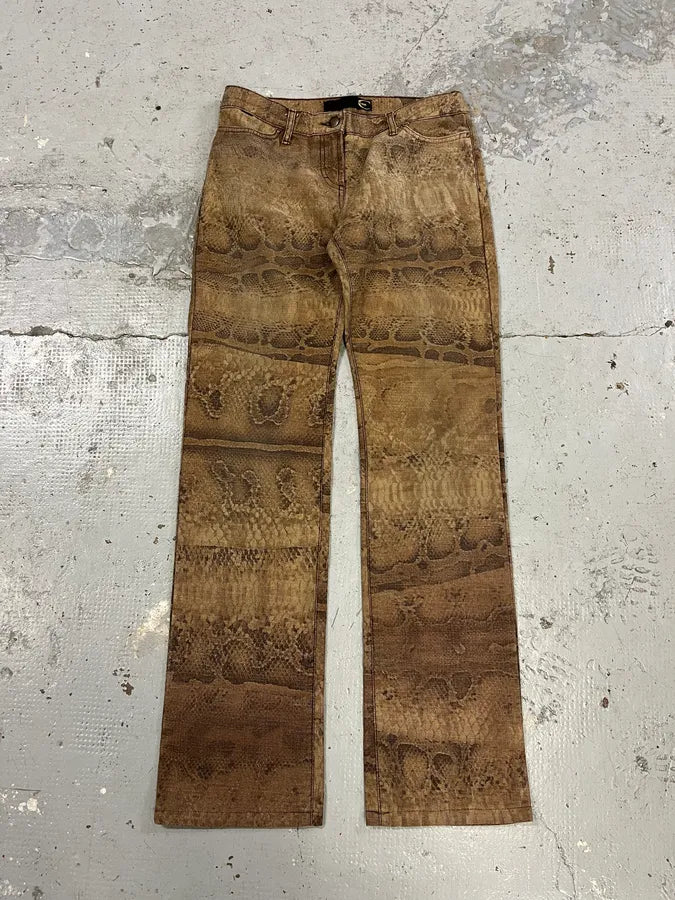 2000s Cavalli Brown Python Effect Pants QwAtzNR 2
