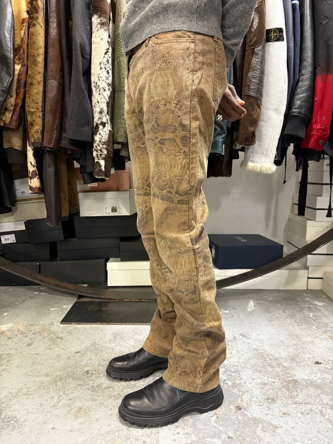 2000s Cavalli Brown Python Effect Pants QwAtzNR 3